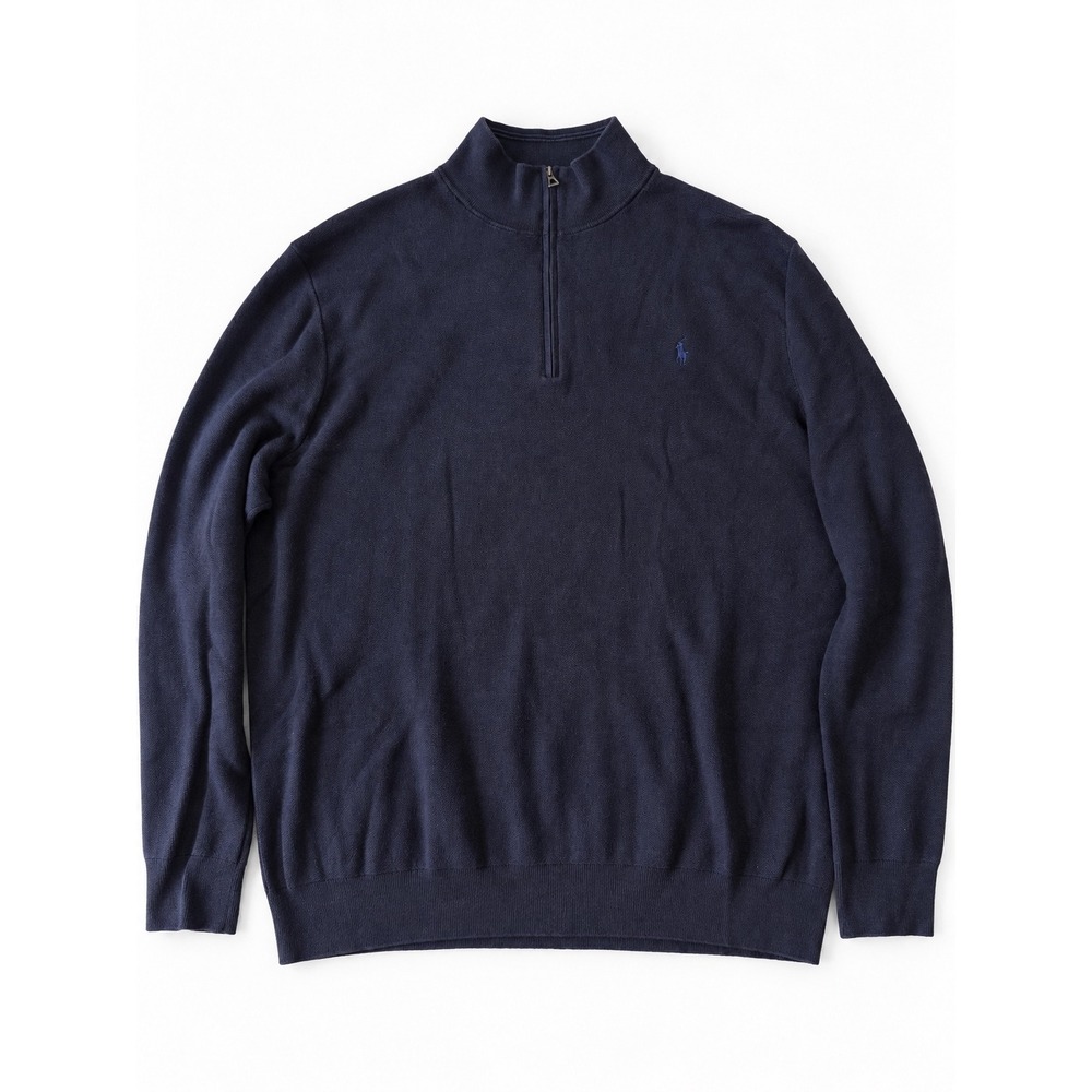 Polo Ralph Lauren Mens Navy Blue 100% Cotton Quarter Zip Pullover Sweater 3XLT